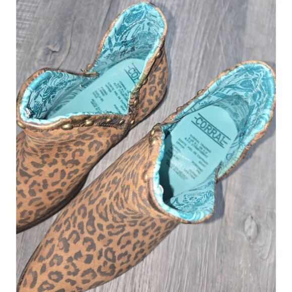 Corral Boots Studded Leopard Round Toe Cowboy Booties Womens Brown Boots 6.5 - Picture 4 of 6